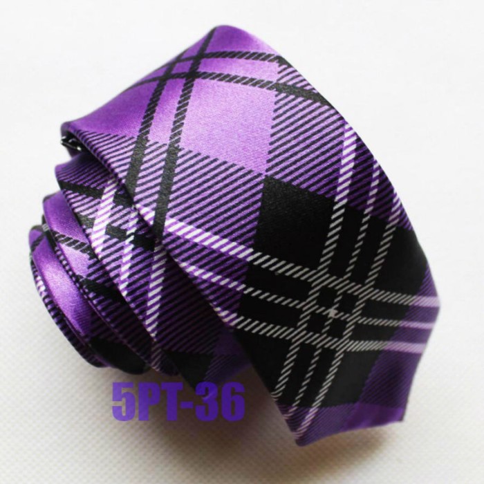 Галстук узкий фиолетовый с черными и белыми полосками