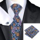 Краватка синій у квіточку з хусткою та запонками