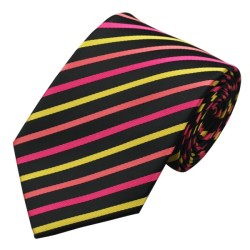 Подарочный галстук черный с малиновыми и желтыми полосками