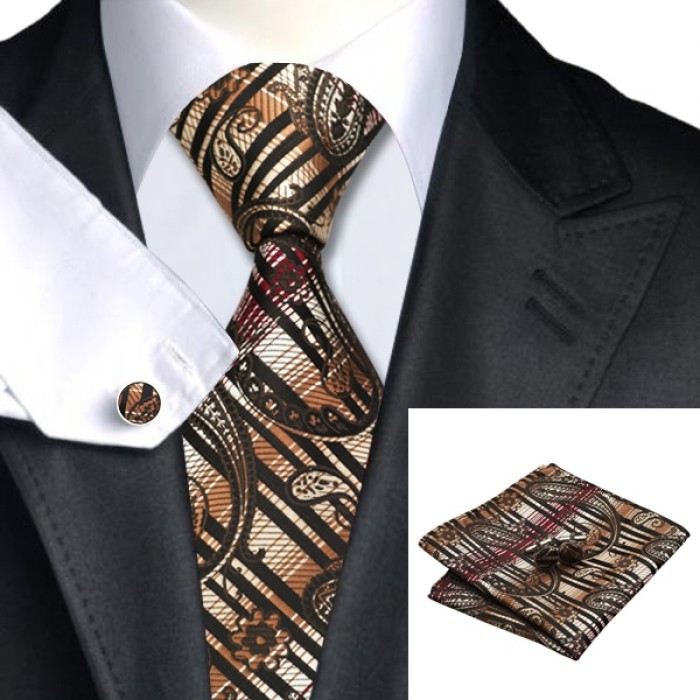 Подарункова краватка коричнева з абстракціями