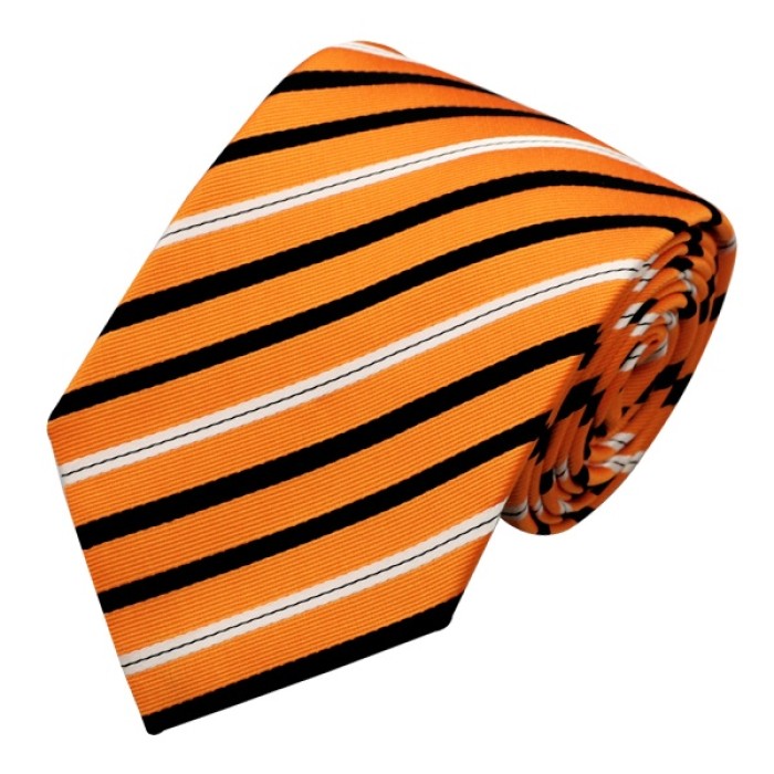 Подарочный набор: галстук, запонки и платок от Jason&Vogue (оранжевый в черную и белую полоску)