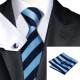 Краватка з хусткою та запонками синій у смужку