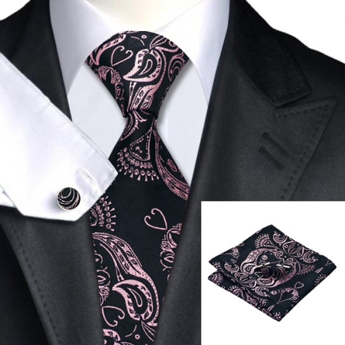 Набір краватки чорний з рожевими абстракціями