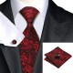 Чорний з червоними абстракціями набір краватки з платком та запонками
