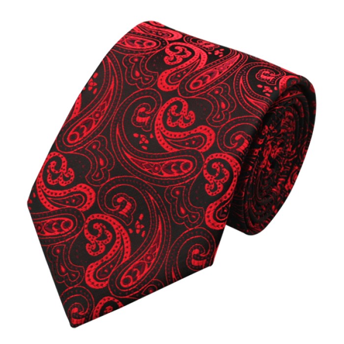 Чорний з червоними абстракціями набір краватки з платком та запонками