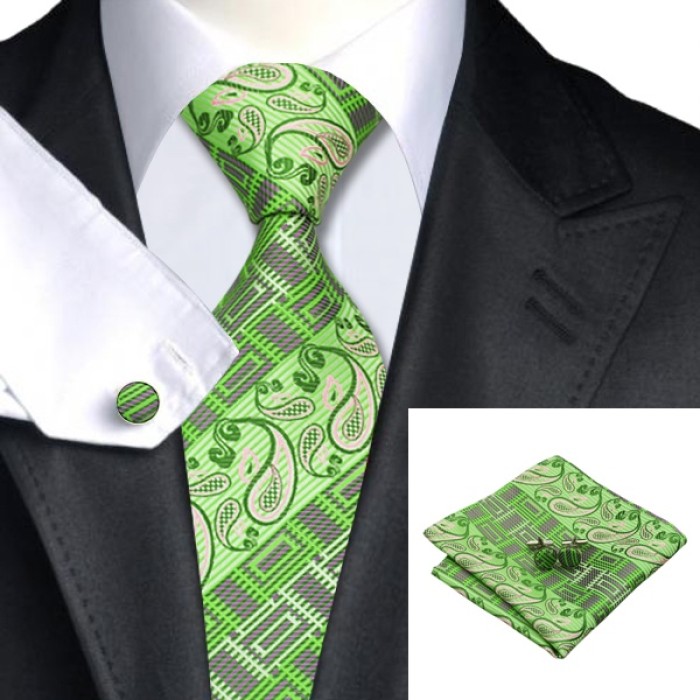 Подарункова краватка салатова з абстракціями