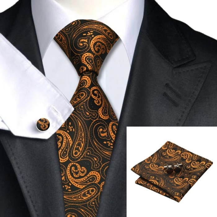 Краватка подарункова з помаранчевими абстракціями (золотиста)
