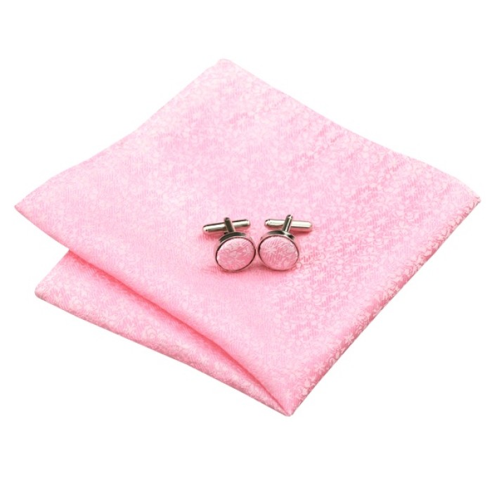 Галстук розовый с белым + платок и запонки
