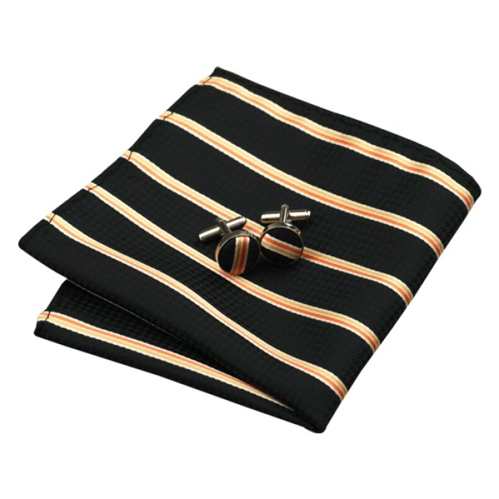 Подарочный набор черный с оранжевыми и бежевыми полосочками