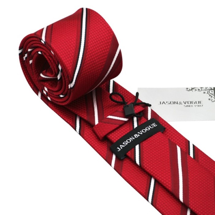 Краватка червона у смужку з платком та запонками