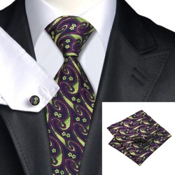 Подарочный галстук с фиолетовыми и салатовыми абстракциями