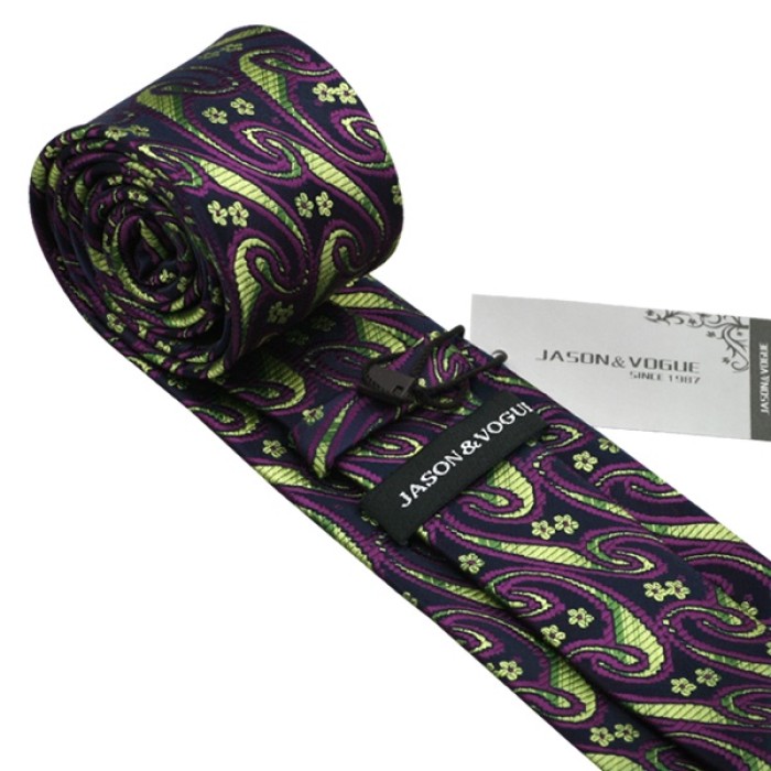 Подарункова краватка з фіолетовими та салатовими абстракціями