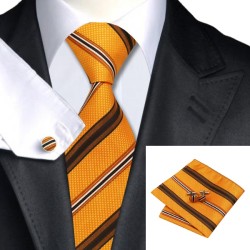 Подарочный набор оранжевый с коричневым, черным и бежевым в полоску