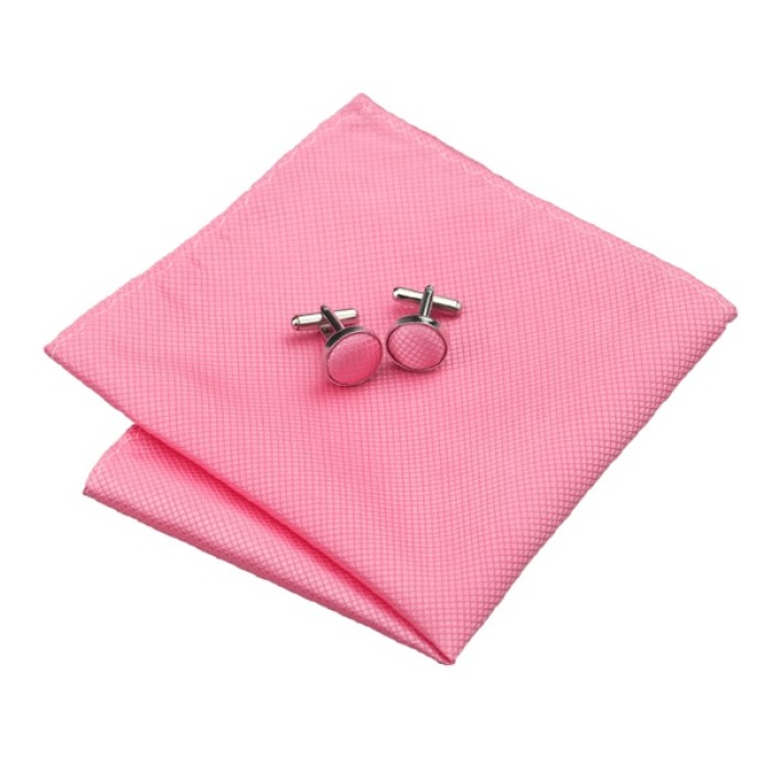 Галстук розовый классический +платок и запонки