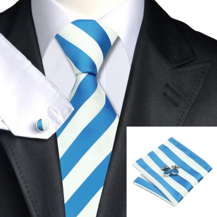 Набор галстука в бело-голубую полоску