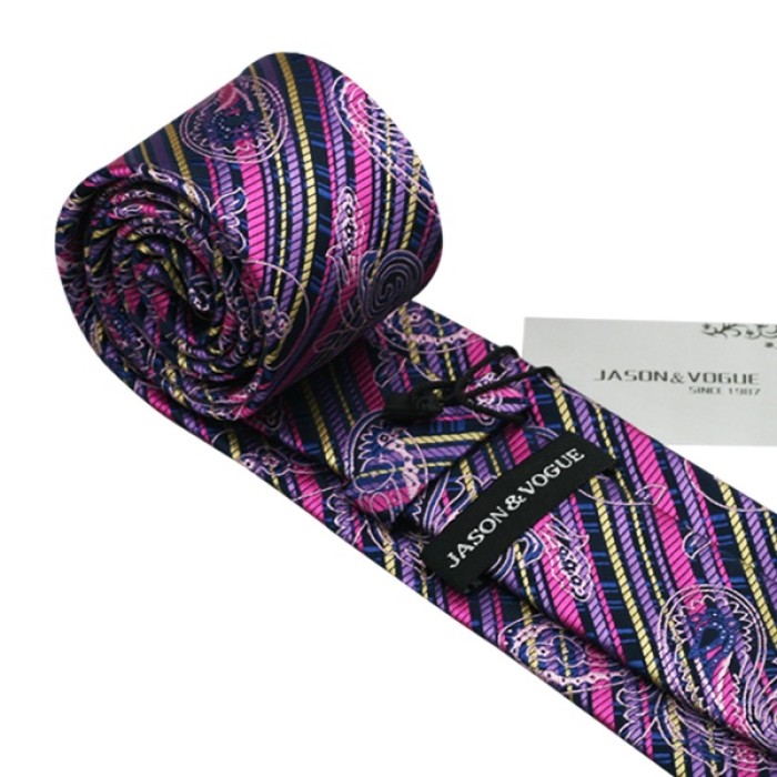 Краватка з запонками в смужку фуксії та рожевими абстракціями