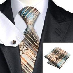 Набор галстук кремовый с бежевым и коричневым, голубым и оранжевым
