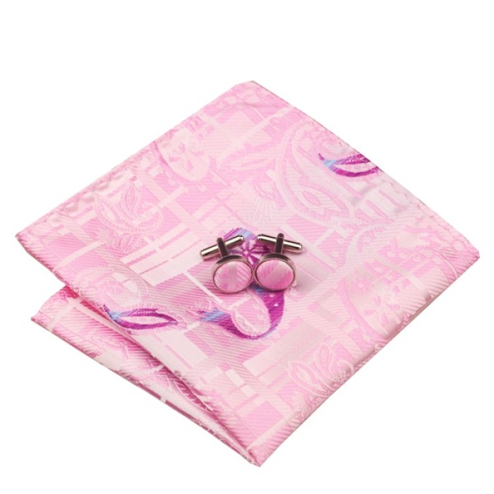 Краватка рожева з абстракціями + запонки та хустка