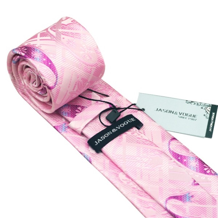 Галстук розовый с абстракциями +запонки и платок