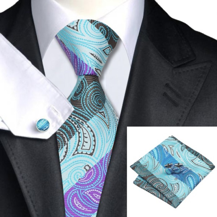 Подарочный галстук фиолетовый с бирюзовым
