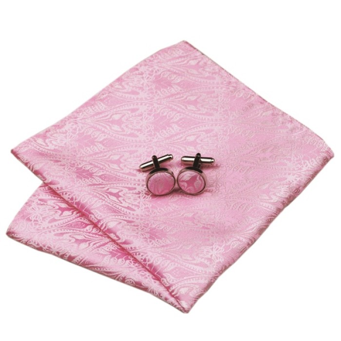Галстук розовый + платок и запонки