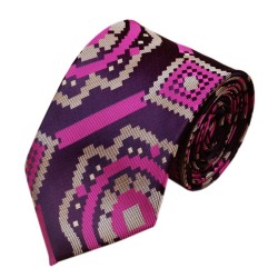 Краватка фуксія з хакі в абстракціях + хустка та запонки
