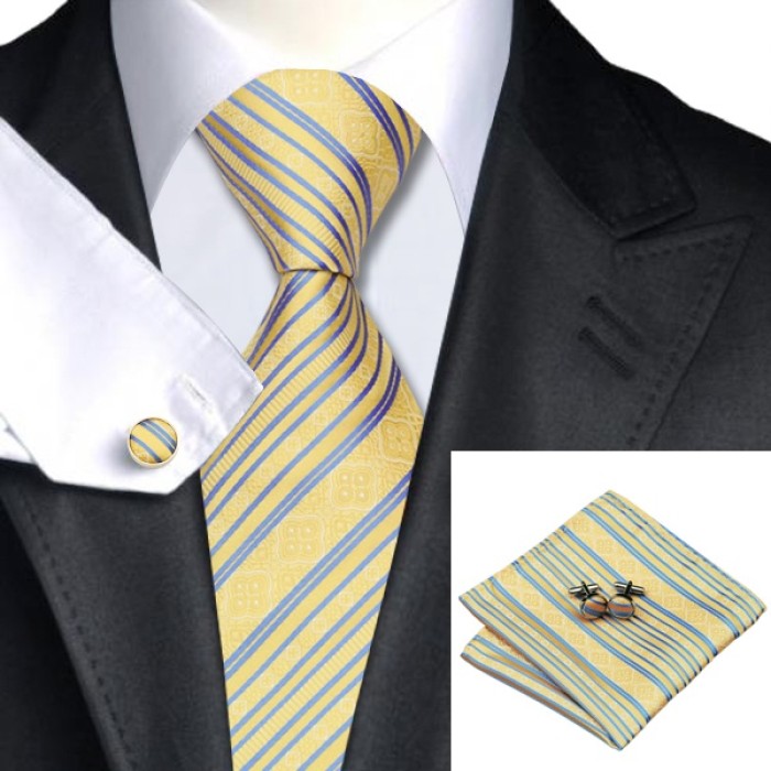 Краватка подарункова жовта у блакитну смужку