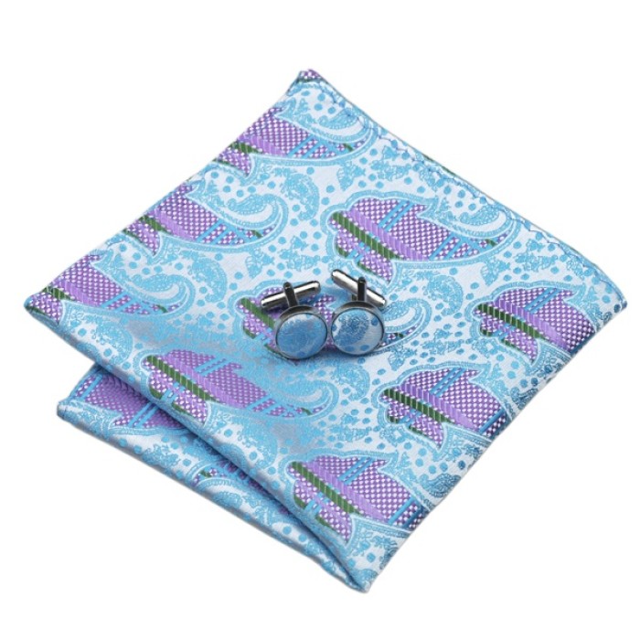Подарочный галстук бирюзовый в фиолетовый листочек