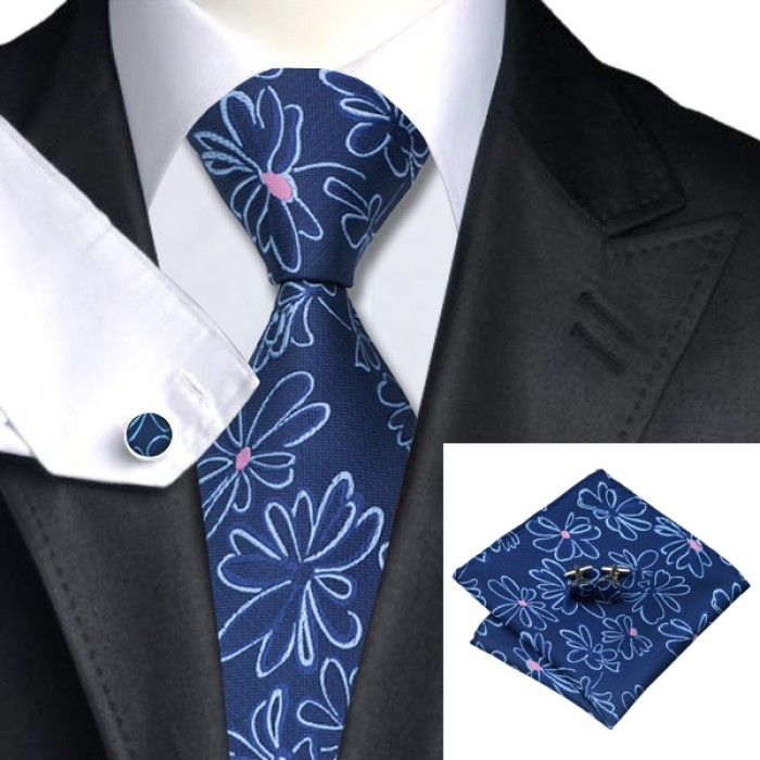Подарункова краватка синя у квітку
