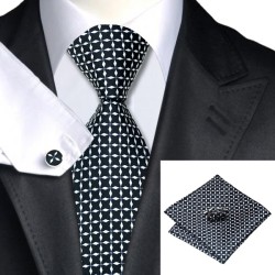 Набор галстук черный с белыми ромбиками