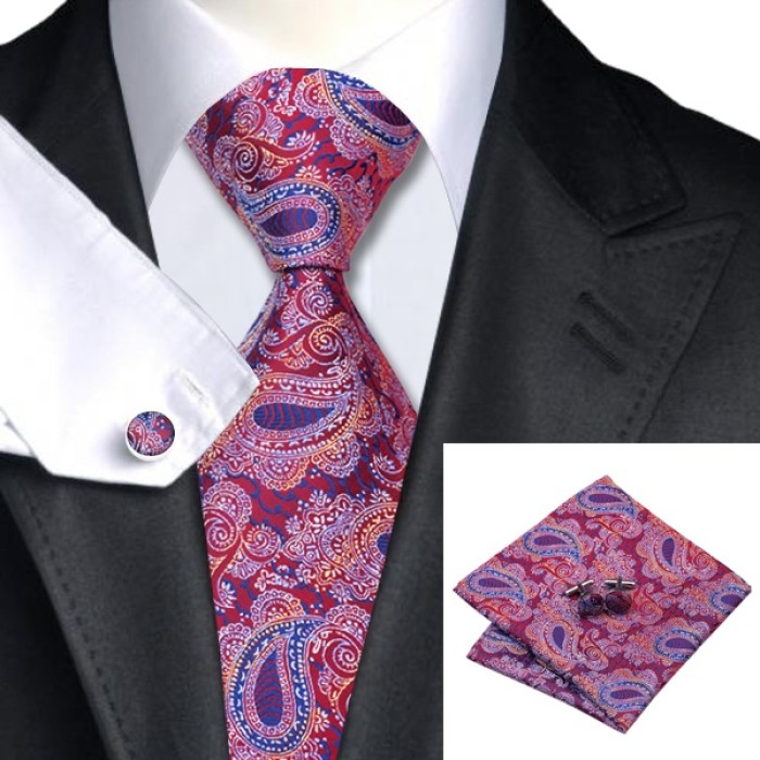 Подарочный галстук красный с синем и белым в абстаркциях