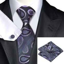 Подарочный галстук темно-серый в сиреневых абтсракциях