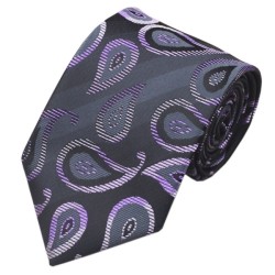 Подарочный галстук темно-серый в сиреневых абтсракциях