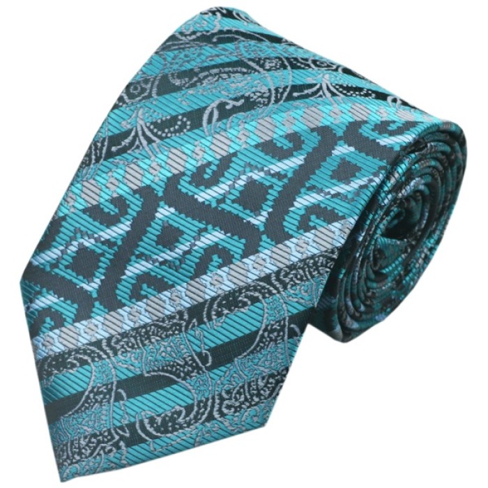 Подарочный галстук темная бирюза, сине-зеленый в полоску