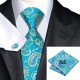 Краватка бірюзова в абстракціях + хустка і запонки