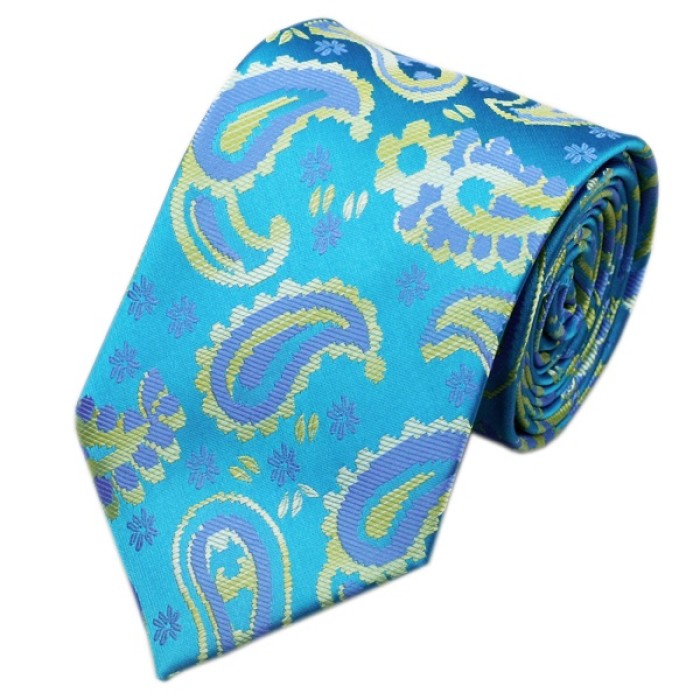 Краватка бірюзова в абстракціях + хустка і запонки
