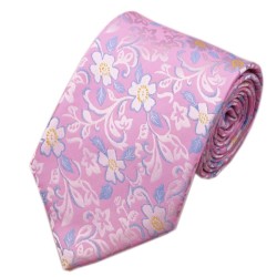 Краватка рожева в квітку + хустка та запонки