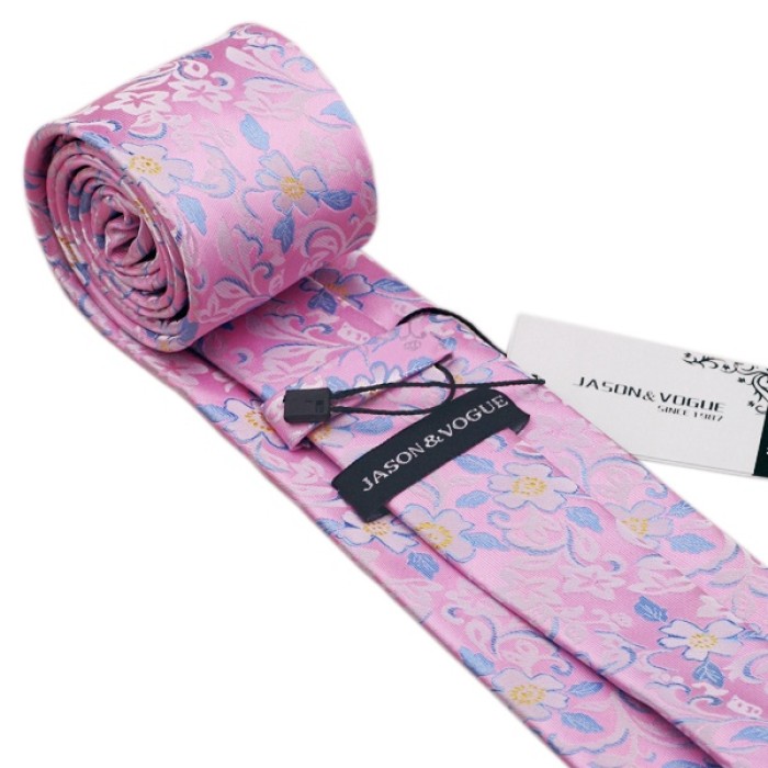 Галстук розовый в цветок +платок и запонки