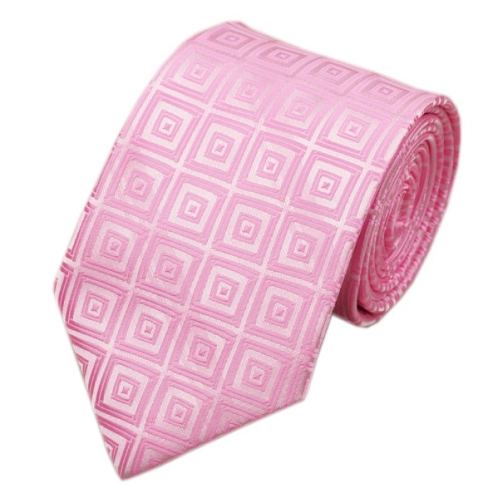 Краватка рожева в квадратик + платок і запонки