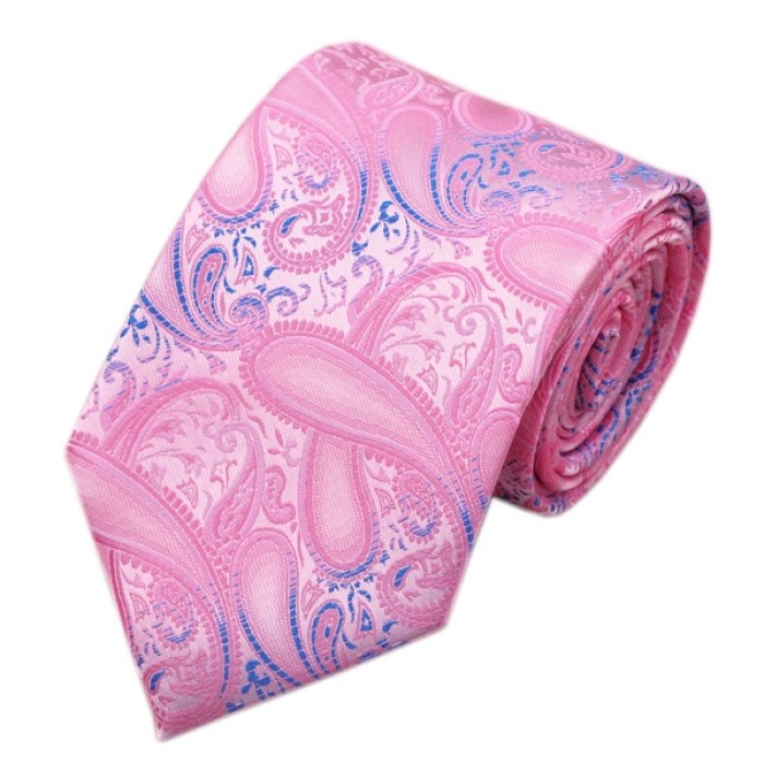 Краватка рожева з синім + хустка та запонки