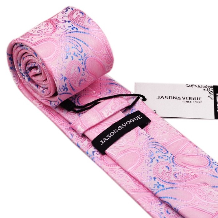 Галстук розовый с синим + платок и запонки