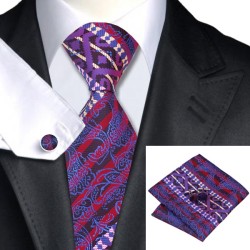 Краватка з хусткою та запонками в смужку та абстракції