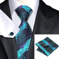Подарочный галстук бирюзовый с фиолетовым и черным