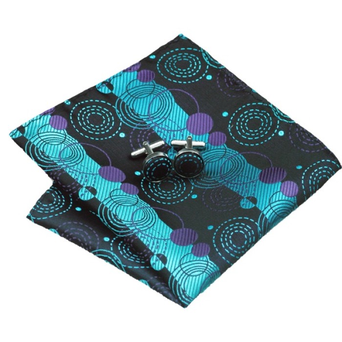 Подарункова краватка бірюзова з фіолетовим та чорним