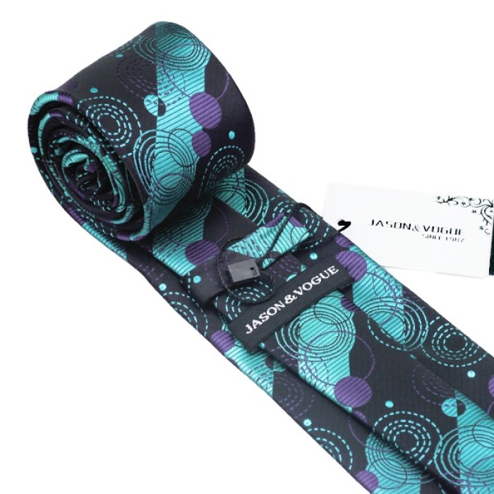 Подарочный галстук бирюзовый с фиолетовым и черным