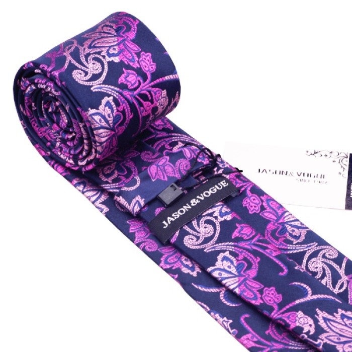 Краватка темно-синя з рожевим/фуксія квітами