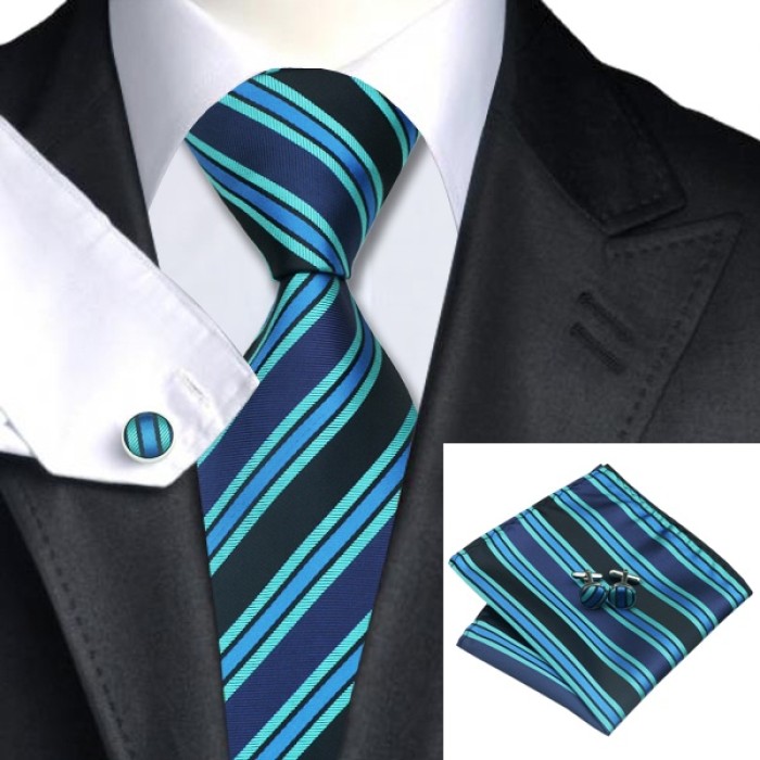 Подарочный галстук темная бирюза в полоску