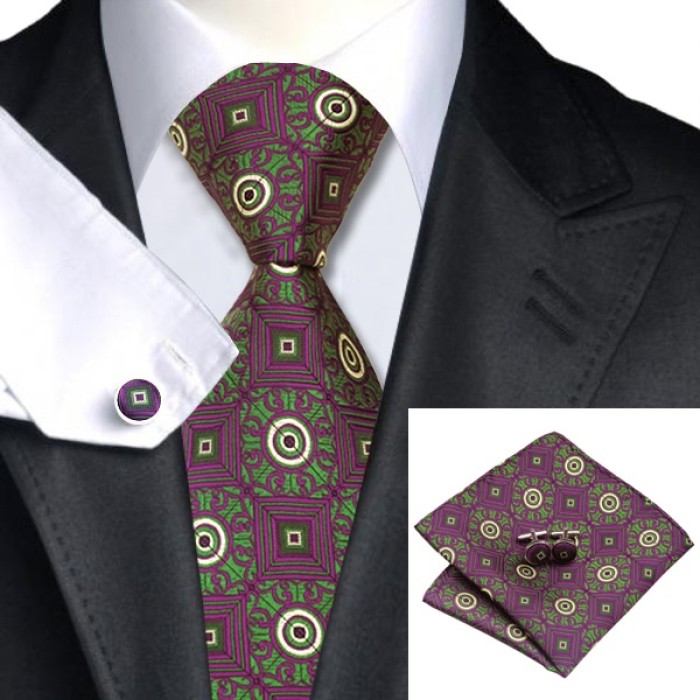 Подарункова краватка баклажанова з зеленим