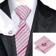 Краватка рожева в смужку з хусткою та запонками