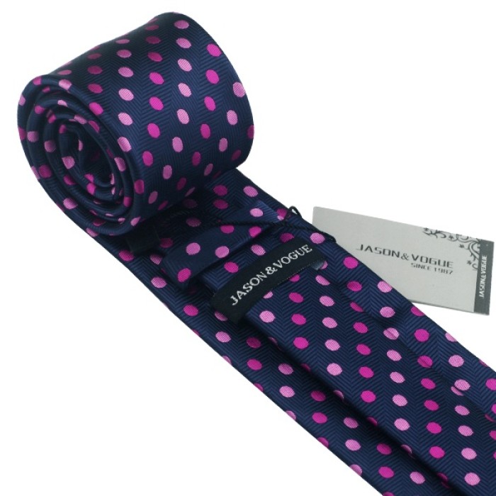Подарочный галстук синий в розовый горошек